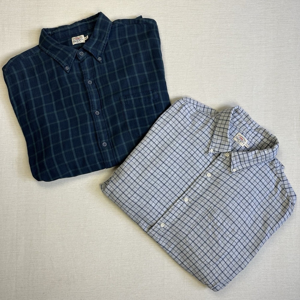 Lot of 2 Faherty Organic Cotton Button Shirts Long Sleeve Men 2XL Blue Gray